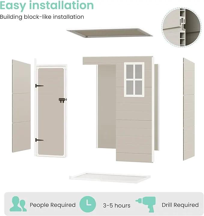 UDPATIO Outdoor Storage Shed 5x3 FT, Plastic Garden Shed for Bike, Garbage Can, Tool, Outside Sheds & Outdoor Resin Shed with Lockable Door for Backyard, Patio, Lawn, Sandstone by GreenHaven Gardens