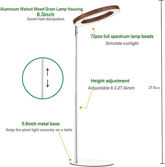yadoker 72 LEDs Plant Grow Light for Indoor Plant,Aluminum Walnut Wood Grain Desk LED Grow Light, Height Adjustable,6.3" Aluminum Housing,Automatic Timer with 8/12/16 Hours,10-Level Brightnes by GreenHaven Gardens