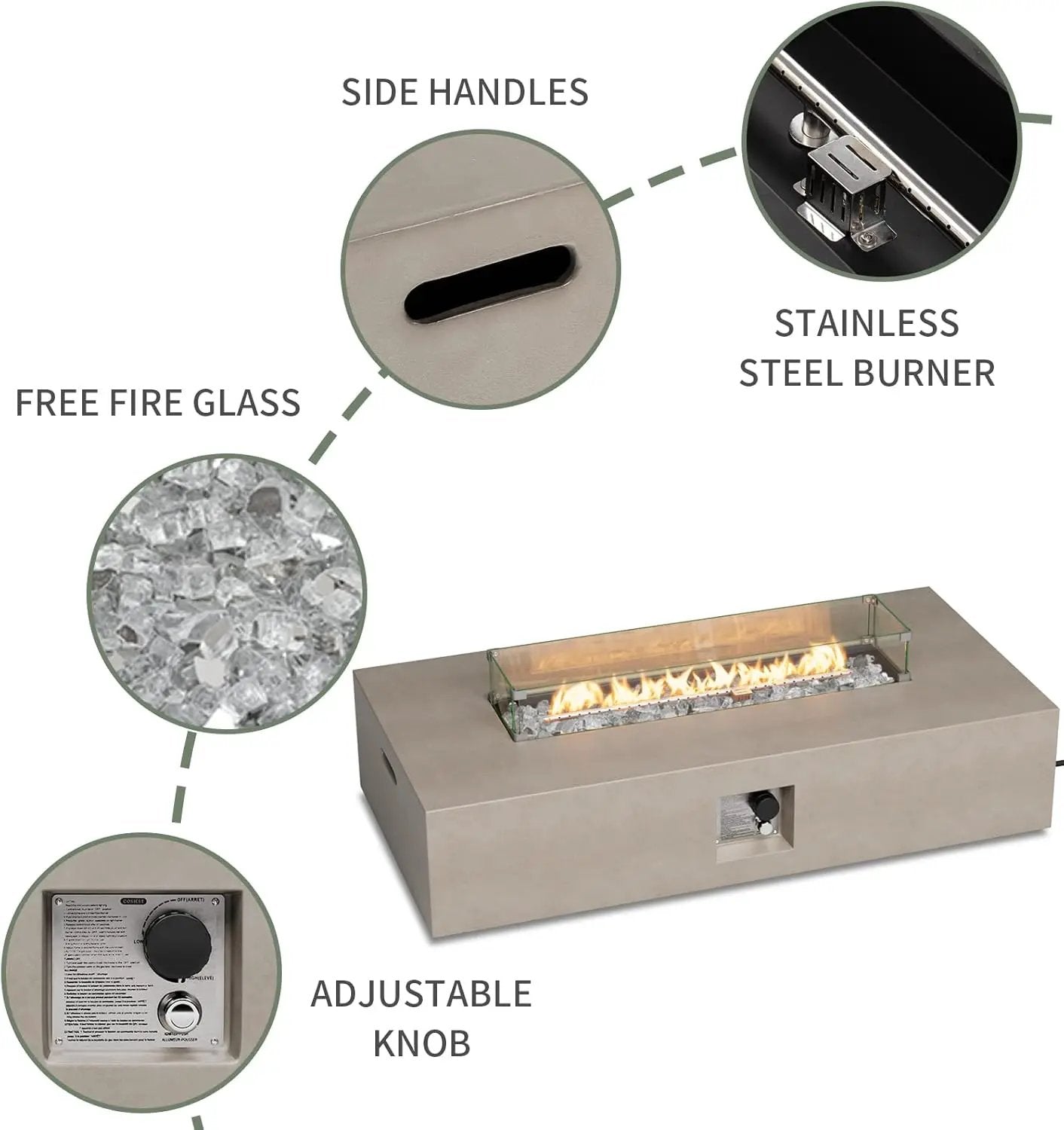 COSIEST Outdoor Propane Fire Pit Table, 56-inch x 28-inch Rectangle Gray Concrete-Like Finish, CSA Certified, 50,000 BTU Stainless Steel Burner w Transparent Gray Fire Glass, Wind Guard, Raincover by GreenHaven Gardens
