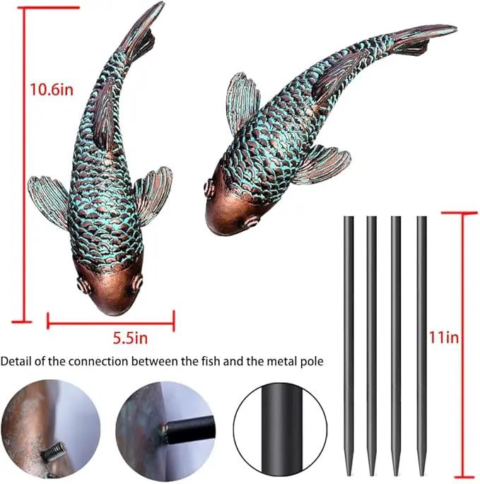 Garden Statues, Koi Fish Decor, Set of 2 Antique Koi Fish Garden Statue,Fish Sculpture Garden for Outdoors, Patio Decor, Backyard and Home Kitchen Decoration by GreenHaven Gardens