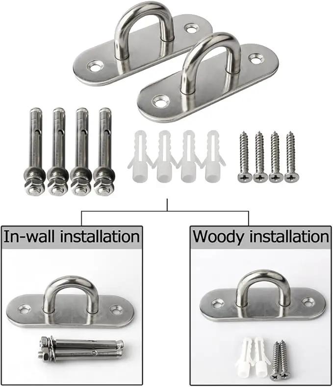 SAYAYO 6 PCS Pad Eye Plate Hooks U Ceiling Hook for Hanging Plants Outdoor Lights Swing Suspension Marine Hardware Staple Hook Loop with Screws Stainless Steel Wall Mount (Brushed Nickel by GreenHaven Gardens