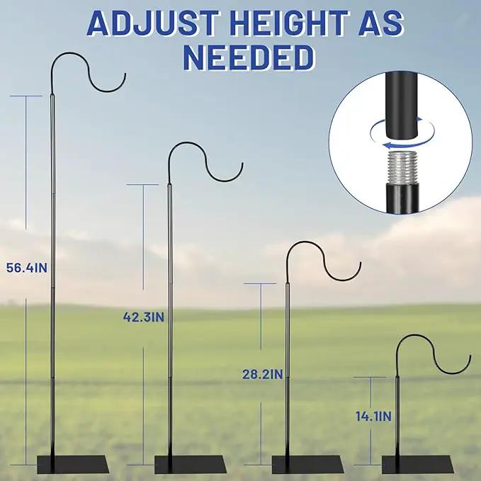 Liitrton 62.6 Inch Shepherds Hooks for Outdoor, Adjustbale Hummingbird Feeder Stand Bird Feeder Pole Wind Chime Stand with Flat Base, 4 Prongs Base and Water Weight Bag (2 Pack) by GreenHaven Gardens