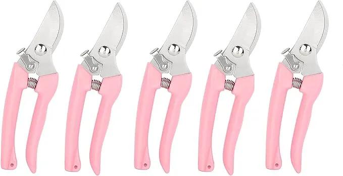Garden Flower Shears Pruning Shears 6.9 inches Scissors Heavy Duty Plant Scissors for Cutting Flowers, Trimming Plants, Bonsai, Fruits Picking (Pink Handle 5pcs) by GreenHaven Gardens