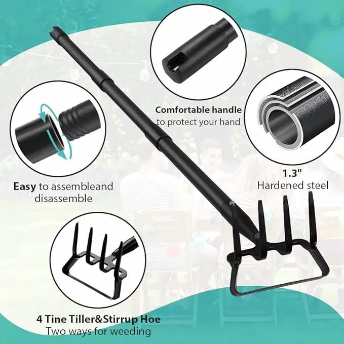 Upgraded Hula Hoe and Garden Hoe, Stirrup Hoe with Adjustable Handle for Weeding Digger loosening Soil Metal Garden Cultivator Hula Hoe with Rake Tiller Cultivator (30-62 Inch) by GreenHaven Gardens