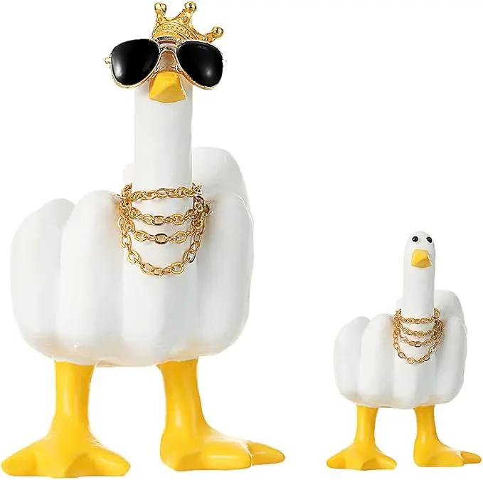 Accddio Middle Finger Duck Decor, Funny Middle Finger Resin Garden Statue, Duck You Cool Fun Gag Gift for Home Office Desk (White) by GreenHaven Gardens