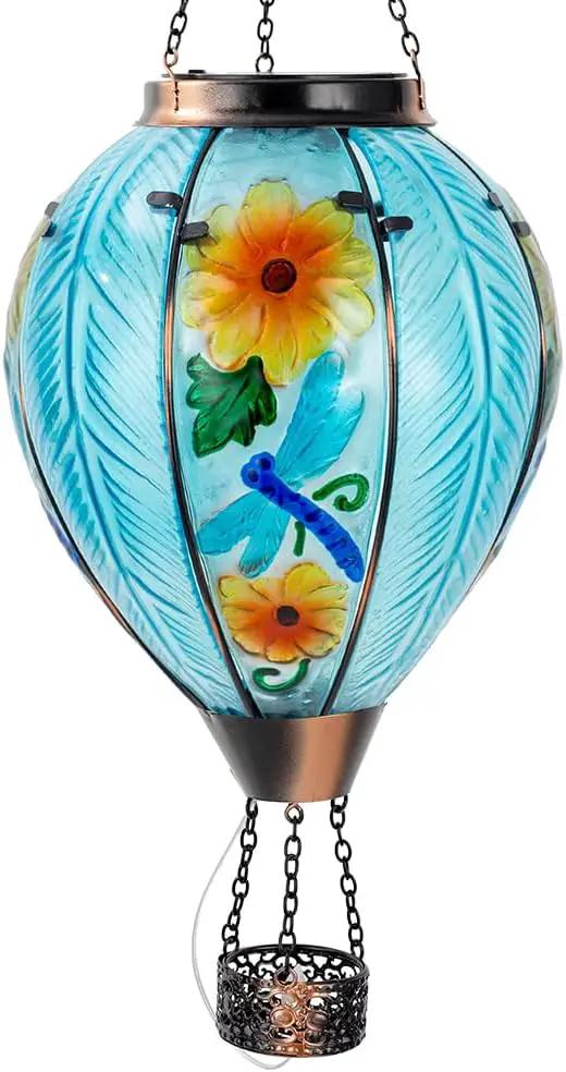 Starsoul Large Solar Hot Air Balloon Lantern with Flame Dragonfly Glass Hanging Outdoor Hot Air Balloon Solar Light Waterproof Garden Patio Yard Party Decorations by GreenHaven Gardens