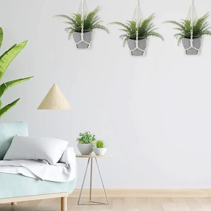 Macrame Plant Hanger Indoor, 2 Pack Boho Decor Hanging Plant Holder Hanging Planters for Indoor Plants Window Plant Hanger Flower Pot Hanging Basket with Wood Beads and Metal Hook Rings Ivory 20 Inch by GreenHaven Gardens