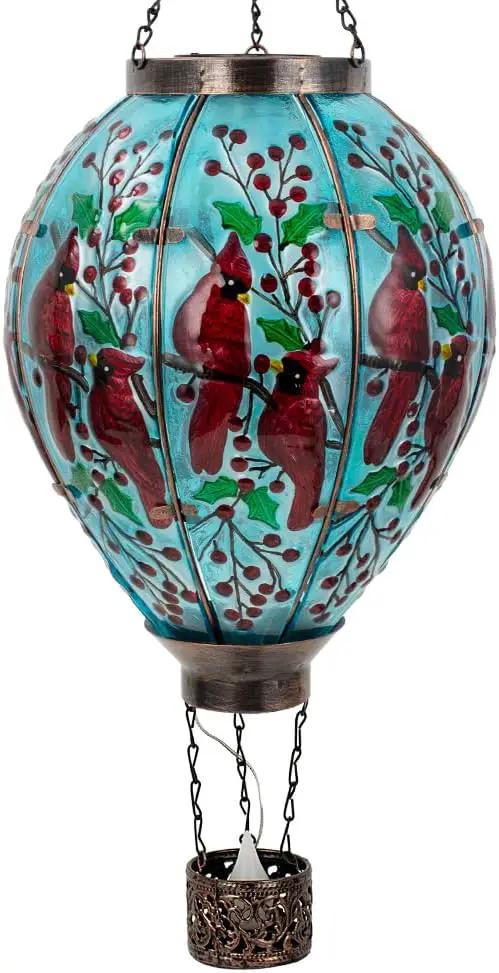 DREAMSOUL Cardinal Large Solar Hot Air Balloon Lantern with Flame, Glass Hanging Solar Lanterns Outdoor Waterproof for Garden Yard Patio Decor by GreenHaven Gardens