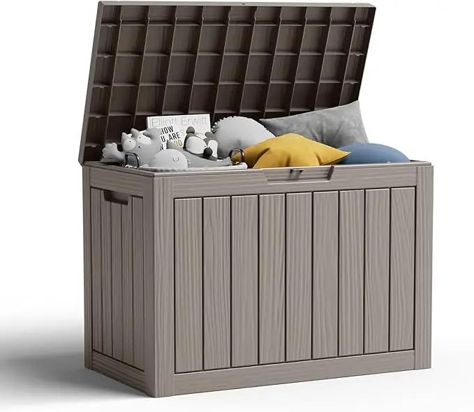 45 Gallon Resin Deck Box, Lockable Patio Outdoor Storage Box for Furniture, Garden Tools and Tools Storage, Waterproof Outside Storage Boxes - Grey by GreenHaven Gardens