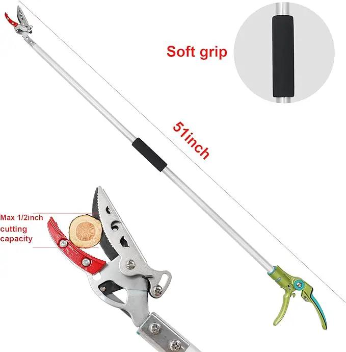 GARTOL Cut & Hold Pole Pruner, 4.2 FT Lightweight Fruit Picker with 180° Rotating Handle, SK5 Steel Blade Cuts up to 1/2 Inch, Long Reach Garden Tree Trimmer & Branch Cutter for Shrubs, Bushes by GreenHaven Gardens