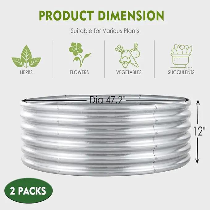 FORTUNO 2 Pack 4 Ft Round Galvanized Raised Garden Bed Kit Box 48 Inches Metal Outdoor Flower Bed Steel Patio Ground Planter for Planting Vegetables and Herb, Silver by GreenHaven Gardens