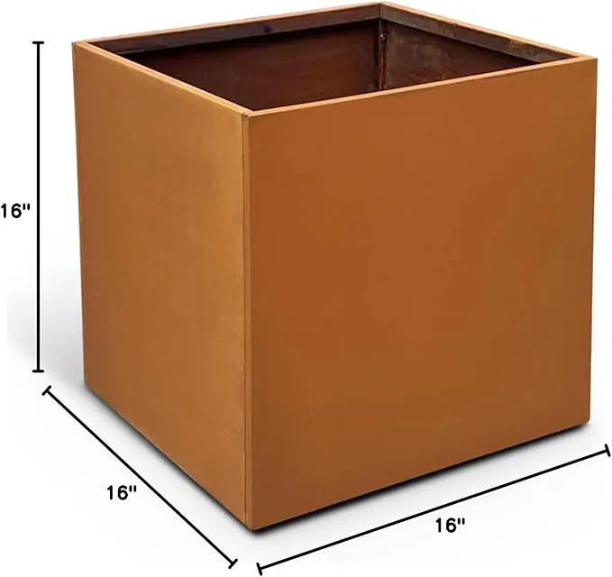 Corten Steel Planter Box Metal Planters Square Outdoor Steel Planter Cube Rustic Flower Pot 16 Inch Integral Durable Antique for Commercial Residential Garden Patio Deck and Backyard by GreenHaven Gardens