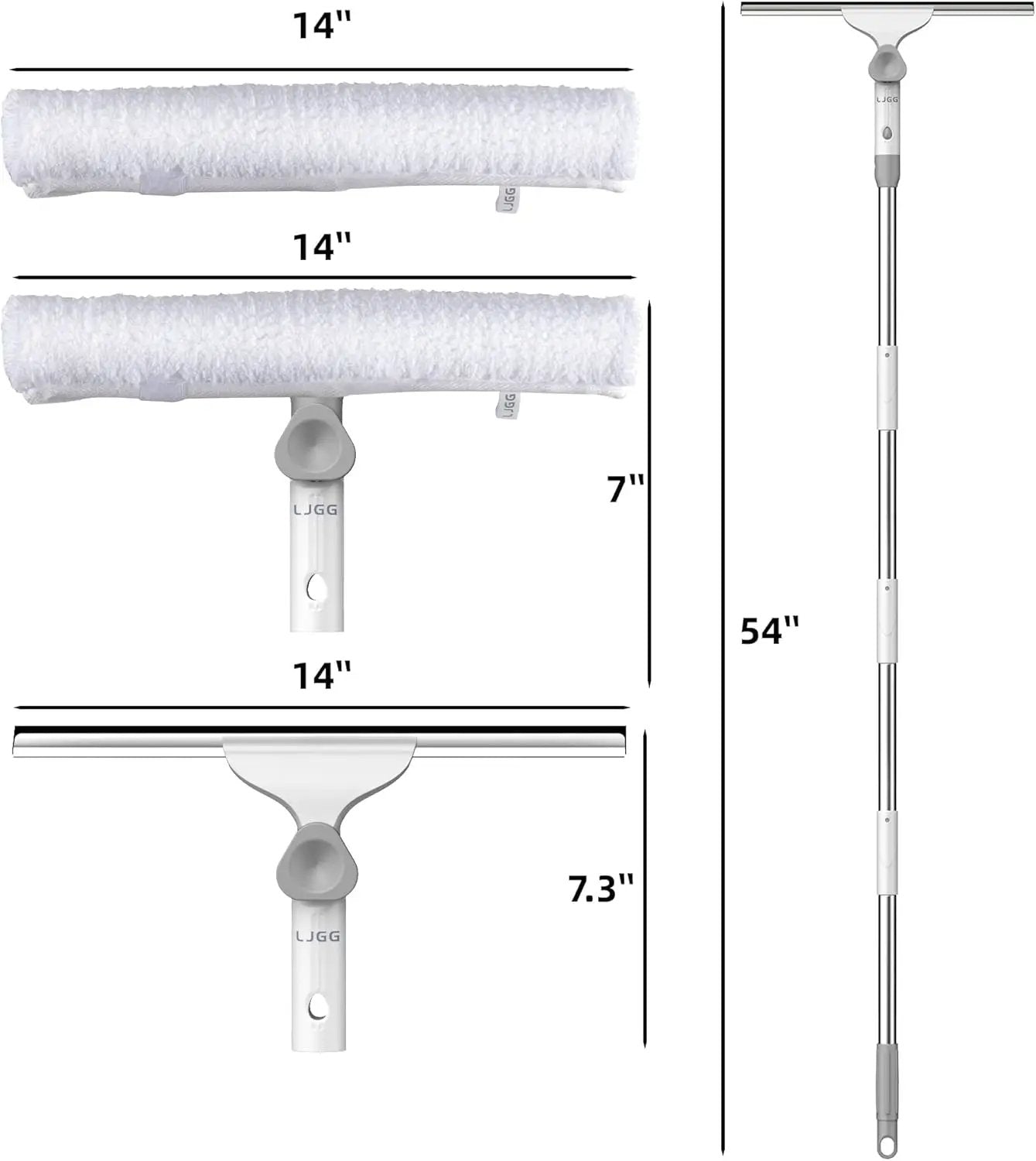Window Cleaning Squeegee kit, 13.78" Squeegee and 13.78" Microfiber Scrubber with Aluminum Alloy Pole, 54" Telescopic Window Cleaning Tool for Glass Door, Shower Glass Door, Car Windshield-2 Pads by GreenHaven Gardens
