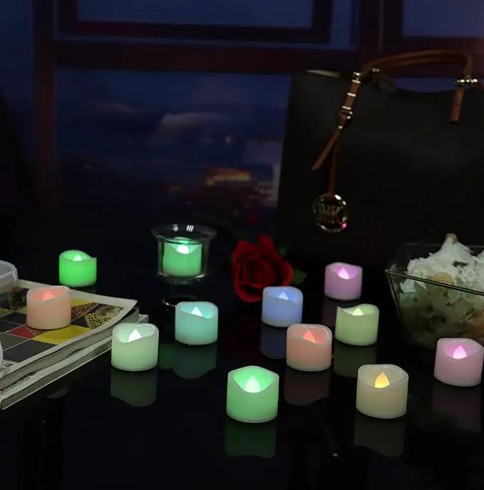 CANDLE CHOICE Color Changing Battery Operated Flameless Tea Lights Bright Flickering LED Tealight Votive Candles Wedding Party Table Centerpieces Halloween Christmas Decorations Batteries Incl 24 Pack by GreenHaven Gardens