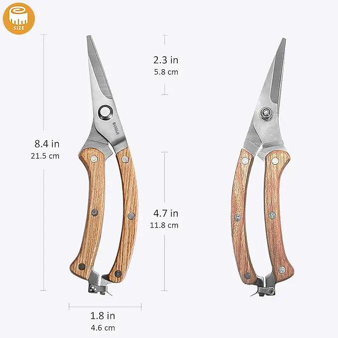 BUGUI Wood Handle Garden Shears, Long Straight Tip, All Steel Construction, Sharp, Well Designed Garden Scissors, 8" by GreenHaven Gardens