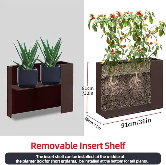 Metal Tall Long Planter Box Large Rectangular Planter Flower Pot with Drainage Holes for Indoor Outdoor Deck Porch Garden Home Patio Front Door (Espresso, L) by GreenHaven Gardens