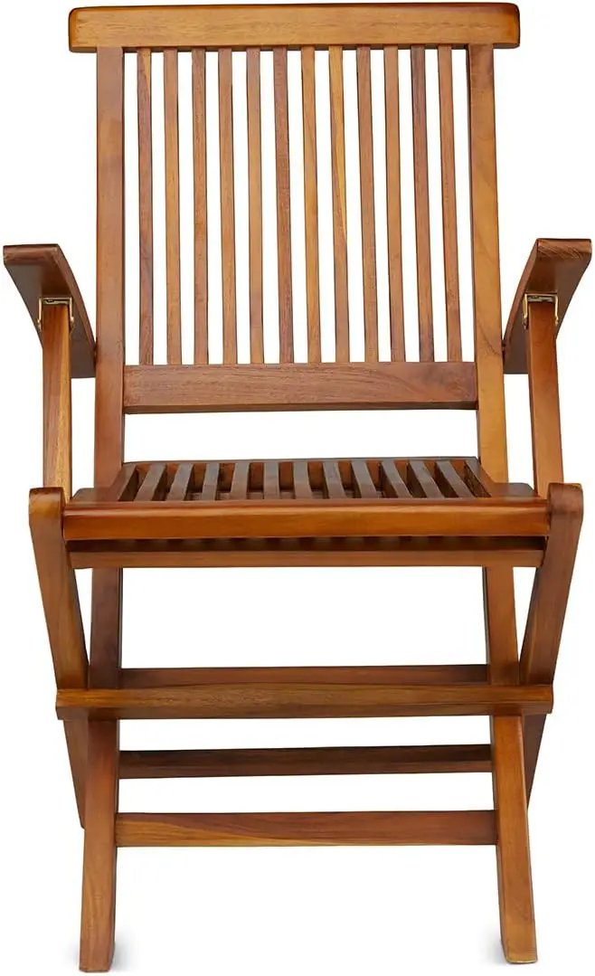 TeakCraft Teak Folding Arm Chair - 2 Piece Foldable Chairs Set - Fully Assembled - Solid Wooden Outdoor, Indoor- Wood Dining Room, Kitchen, Patio, Bistro Chairs, The Mille by GreenHaven Gardens