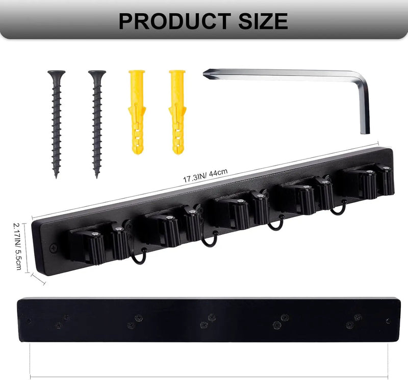 Broom Holder Wall Mount With 5 Slots & 4 Hooks，Rustic Wood Broom & Mop Hanger，Wall Mounted Garden & Garage Tool Storage Organizer Rack for Closet Laundry Room or Kitchen Wall Decor Black by GreenHaven Gardens