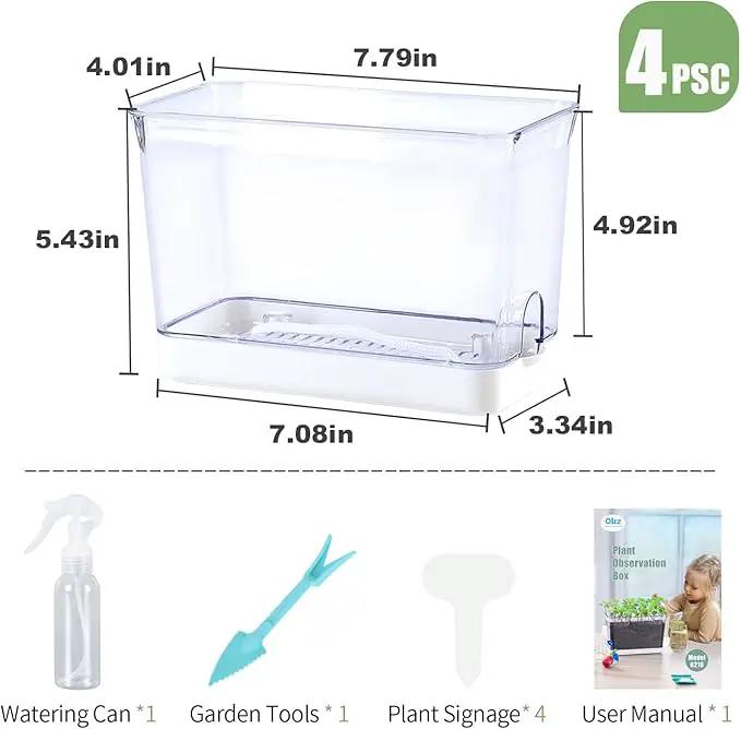 Self Watering Planters for Indoor Plants, 4 Pack Rectangular Clear Plant Pots with Drainage Holes for Spider Plant African Violet, Plant Growth Observations Plant Box for Kids by GreenHaven Gardens