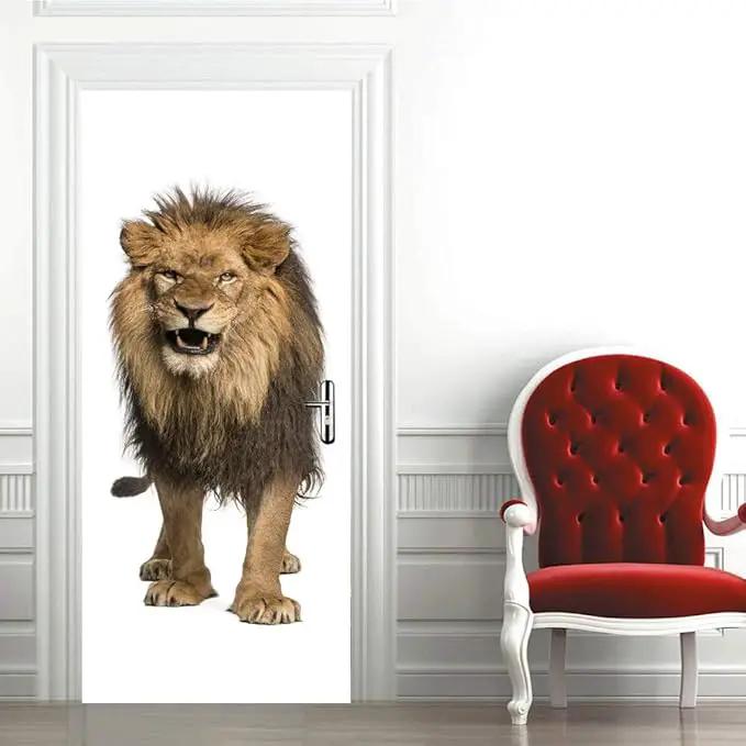 3D Peel and Stick Murals - Lion - Wallpaper Self-Adhesive Decals - Removable PVC Waterproof Door Poster for Bedroom Living Room Decoration - 30.3 x 78.7 inch by GreenHaven Gardens