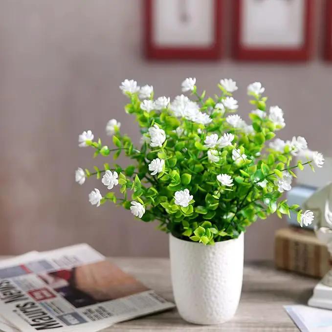 Artificial Plants Flowers Grass Shrubs 8 Pack No Fade Faux Plastic Flowers Outdoor for Vases Farmhouse Garden Porch Patio Office Indoor Wedding Decoration Greenery Fake Plants (2#White) by GreenHaven Gardens