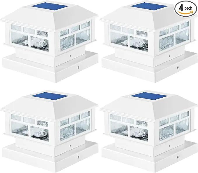 4 Packs Solar Post Cap Lights White Fence Deck Post Light Solar Powered Fit 3.5x3.5 4x4 5x5 Wooden Posts Outdoor Waterproof by GreenHaven Gardens