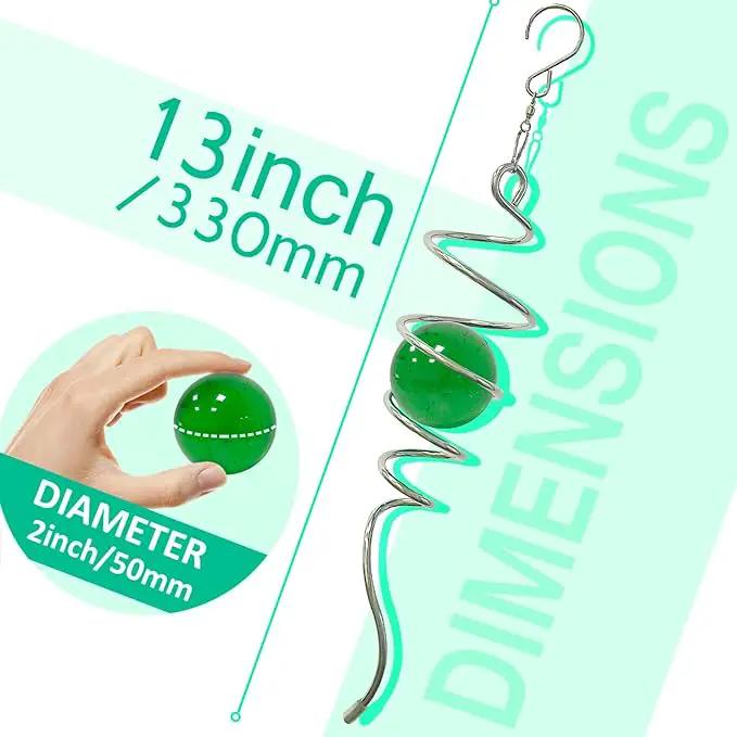 Wind Spinner Gazing Ball Spiral Tail,Decorative Wind Spinner 11inch Tail and 2 inch Glass Orb. Indoor Outdoor Wind Spinner Tail Sun Catcher Garden Decoration-13 inch Height(Green) by GreenHaven Gardens