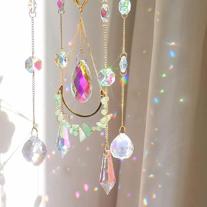 Green Fluorite Crystal Suncatcher Window Hanging Pendant Glass Prisms Decor Wind Chime Rainbow Sun Catcher for Home Garden Porch by GreenHaven Gardens