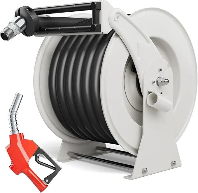 Diesel Fuel Hose Reel Retractable 1" x 50' with Fueling Nozzle Diesel Hose Reel 300 PSI Industrial Auto Swivel Heavy Duty Steel Construction for Farm Ship Vehicle Tank by GreenHaven Gardens