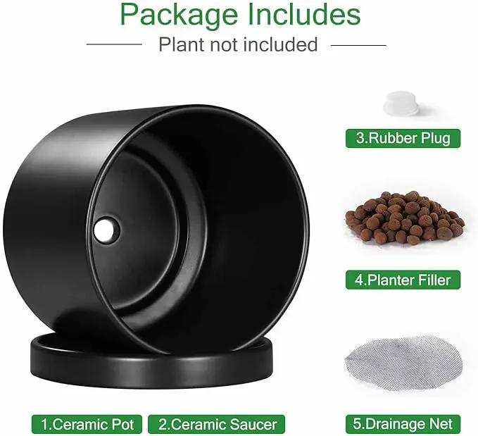 Aveyas 10 inch Ceramic Plant Pot with Drainage Hole and Saucer - Suitable for Indoor and Outdoor Use, Modern Planters for House Garden Flower Tree Snake Monstera Plants (10", Matte Black) by GreenHaven Gardens