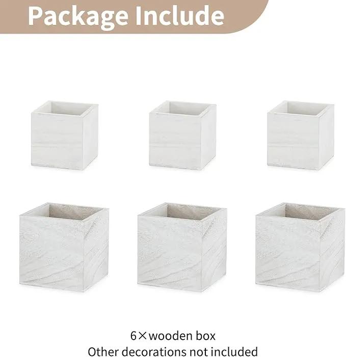 NUPTIO Wooden Box for Centerpiece Wedding: 6 Pcs Rustic Square Planter Box FarmhouseTable Fall Decor - 4×4" & 5×5" Whitewashed Small Wood Vases Flower Pots for Windowsill Home Garden by GreenHaven Gardens