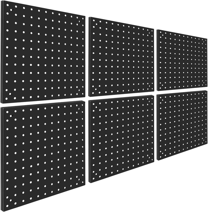 Peg Board,Steel Organization Panels, Ideal for Garage Tool Storage, Office Organization, Craft Room, Kitchen,Pack of 6(Black, 6-12X12) by GreenHaven Gardens