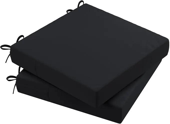 AAAAAcessories Outdoor Seat Cushions for Chairs, Waterproof, Fade-Resistant Patio Furniture Replacement Cushions, 19" x 19" x 3", Set of 2, Black by GreenHaven Gardens
