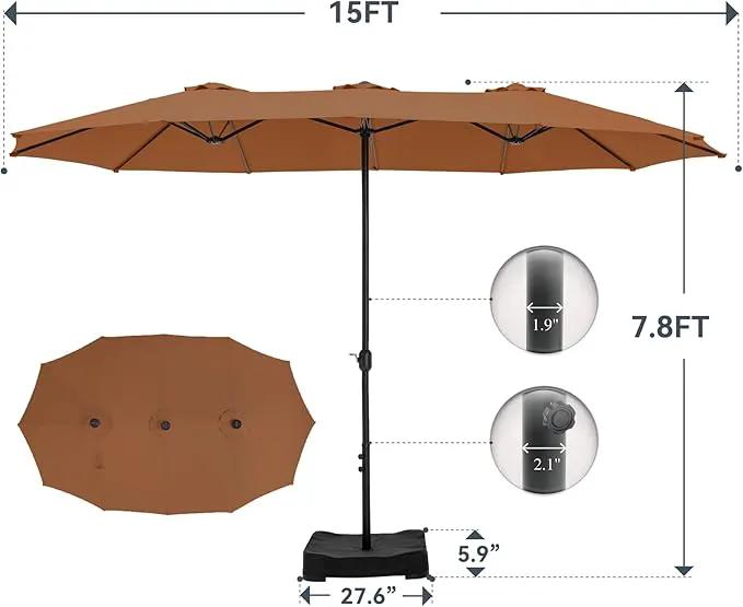 GREEN PARTY 15 ft Rectangle Patio Umbrella with Base Included, Double-Sided Table Umbrella with Crank, Large Outdoor Umbrellas for Patio Poolside Garden Backyard, Tawny by GreenHaven Gardens