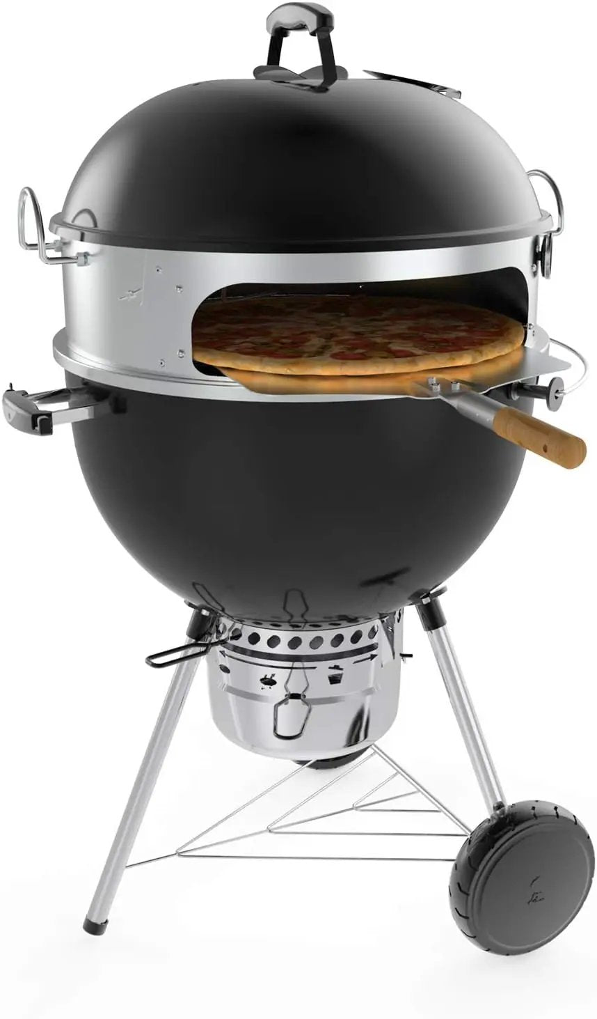 onlyfire Stainless Steel Multi-purpose Rotisserie and Pizza Combo Kit for Weber 22-Inch Kettle Charcoal Grills - Include Pizza Peel and Pizza Stone by GreenHaven Gardens