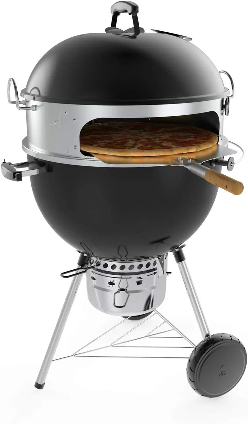onlyfire Stainless Steel Multi-purpose Rotisserie and Pizza Combo Kit for Weber 22-Inch Kettle Charcoal Grills - Include Pizza Peel and Pizza Stone by GreenHaven Gardens
