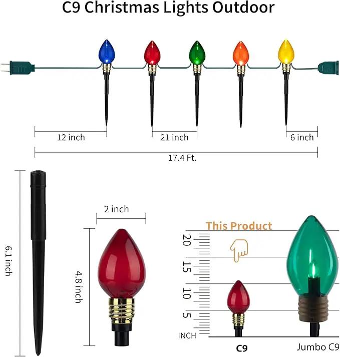 C9 Christmas Pathway Lights Outdoor-17.4 Ft 10 Lights C9 Walkway Lights Waterproof for Ground Sidewalk Driveway Yard Outdoor Christmas Decorations by GreenHaven Gardens