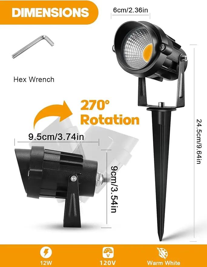 12W Landscape Lighting - Warm White Plug in Outdoor Landscape Light IP65 Waterproof 120V Lawn Flag Light Christmas Halloween Decorative Spotlight for Tree Outdoor Indoor Yard Garden, 2 Packs by GreenHaven Gardens