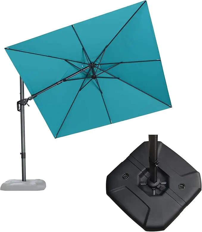 PURPLE LEAF 8.8' X 8.8' Right-left Tilt Patio Umbrella with Base Outdoor Cantilever Swivel Square Umbrella with Tilt Aluminum Offset Umbrella with 360-degree Rotation for Garden Deck Pool Patio Turquoise Blue by GreenHaven Gardens