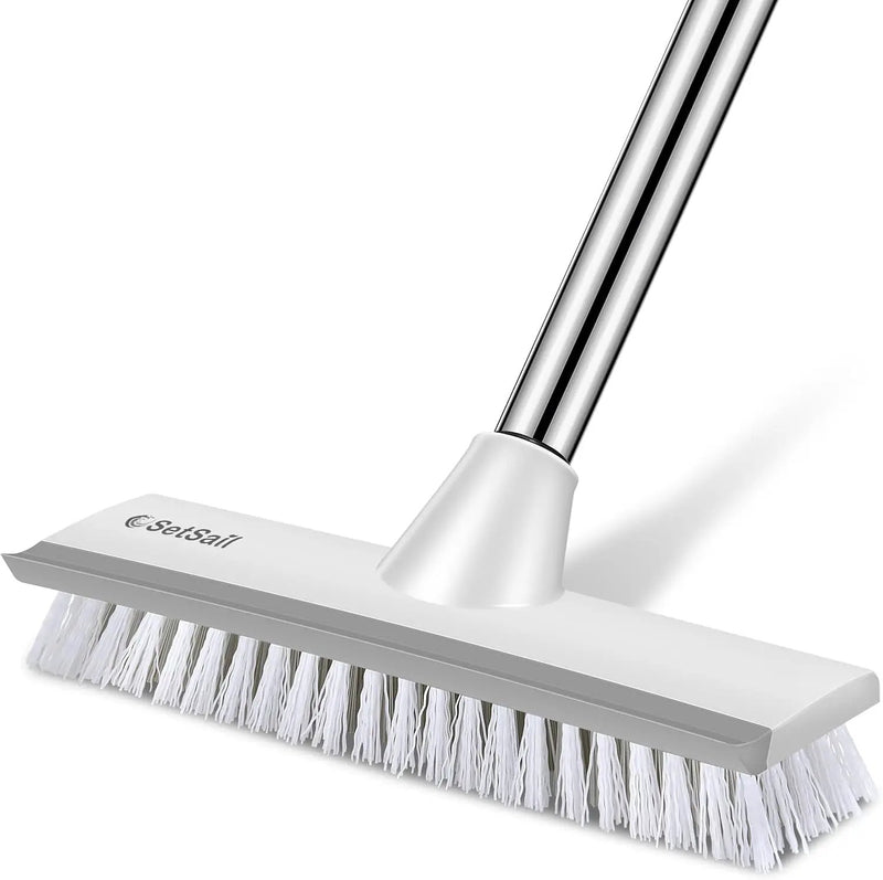 SetSail Floor Scrub Brush with 51-Inch Long Adjustable Handle 2 in 1 Scrape Brush Stiff Bristle Floor Scrubber for Cleaning Shower Bathroom Garage Kitchen Wall Deck Tub Tile,White by GreenHaven Gardens