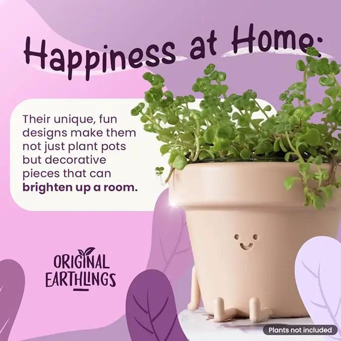 Original Earthlings Legs Out Pot - 3.5 Inch Cute Plant Pot - Plastic Funny Planter with Drainage - Unique Cactus Plant Lover Gift - Small Succulent Face Flower Pot - Cute Plant Gifts for Plant Lovers by GreenHaven Gardens