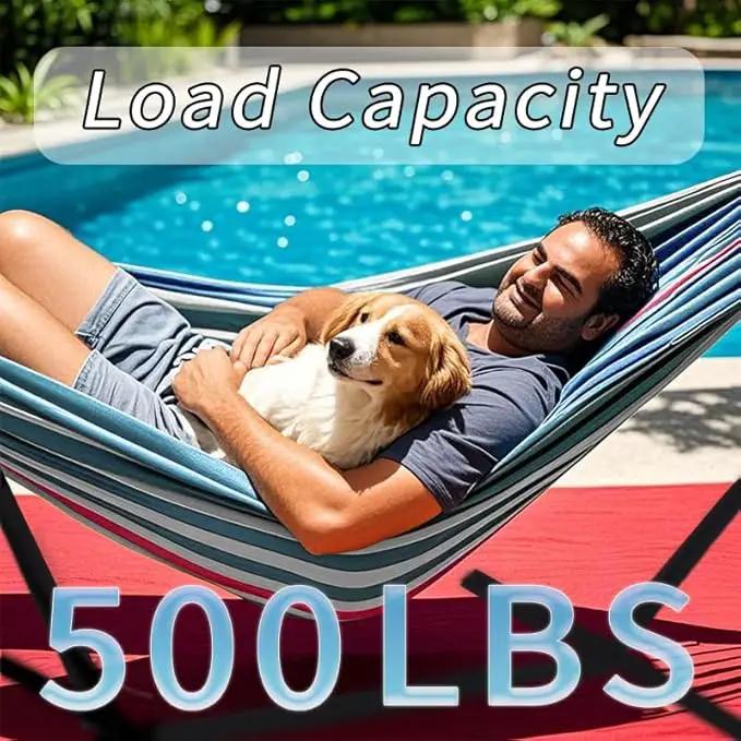 Double Hammock, Heavy Duty Portable, 500 lb Weight Capacity, Perfect for Both Indoors and Outdoors, 2 Person Hammock with Carrying Bag, Fine Blue by GreenHaven Gardens
