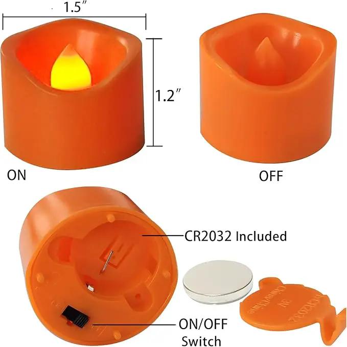 CANDLE CHOICE Battery Operated Flameless Tea Lights Orange Flickering LED Electric Fake Votive Tealight Candles Halloween Pumpkin Thanksgiving Christmas Decorations Centerpieces 24 Pack Batteries Incl by GreenHaven Gardens