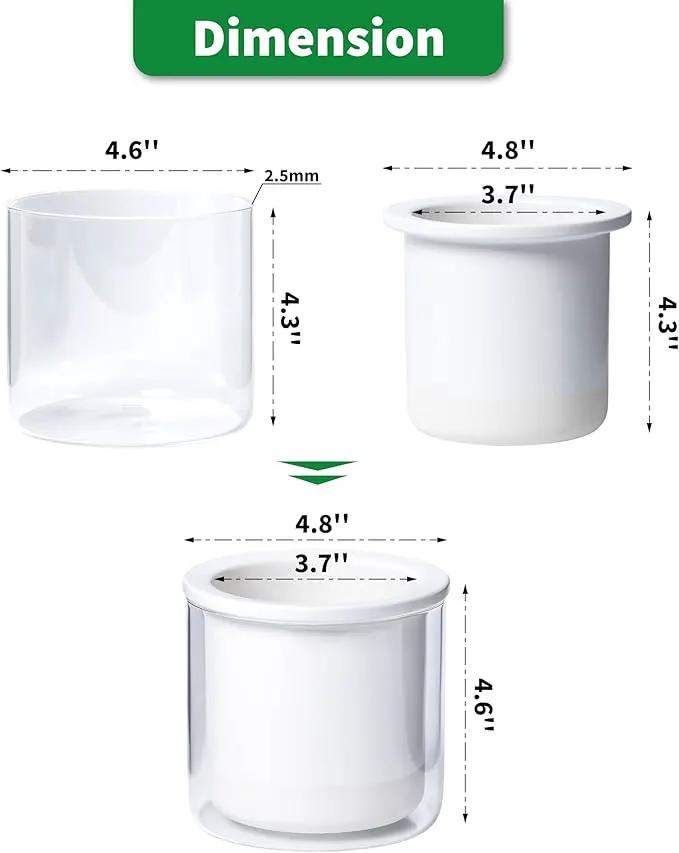 Phoenix Vine 4 Inch Self Watering Planter Pot, Design White Terracotta Pots for Plants, Indoor Cylinder Terra Cotta Pots with Glass Vase, Set of 2, 51-B-E-2 by GreenHaven Gardens