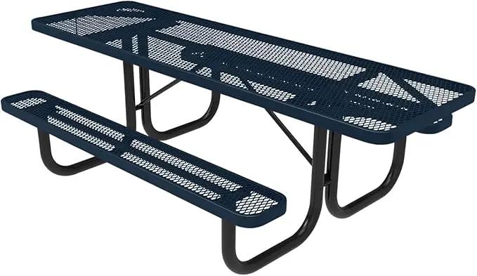 Coated Outdoor Furniture Heavy-Duty Portable ADA-Compliant Outdoor Picnic Table, Expanded Metal Patio Dining Furniture Made in America (8ft Rectangular, Both-Side Handicap, Dark Blue) by GreenHaven Gardens