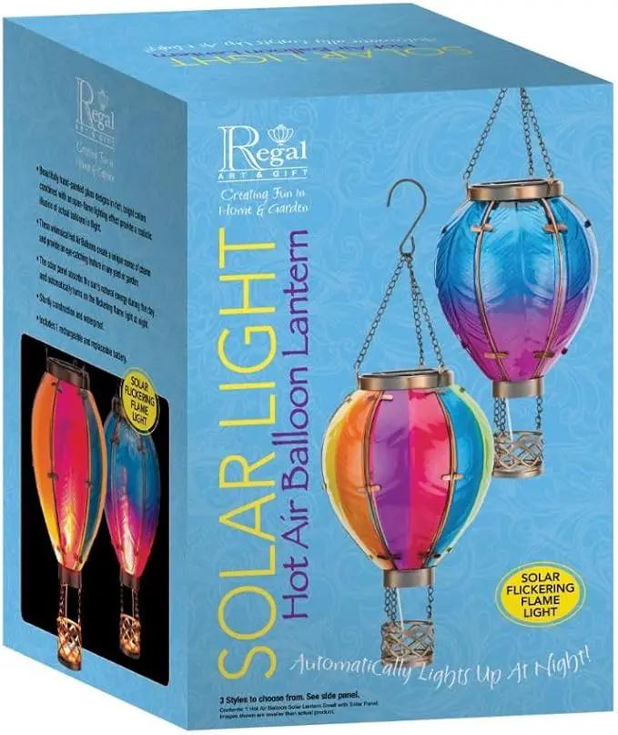 Regal Art & Gift Hot Air Balloon Solar Lantern – Hanging Solar-Powered LED Lights, Waterproof Portable Decorative Outdoor Lamp Made of Metal & Glass for Garden, Patios & Pathway – Stripe (Small) by GreenHaven Gardens