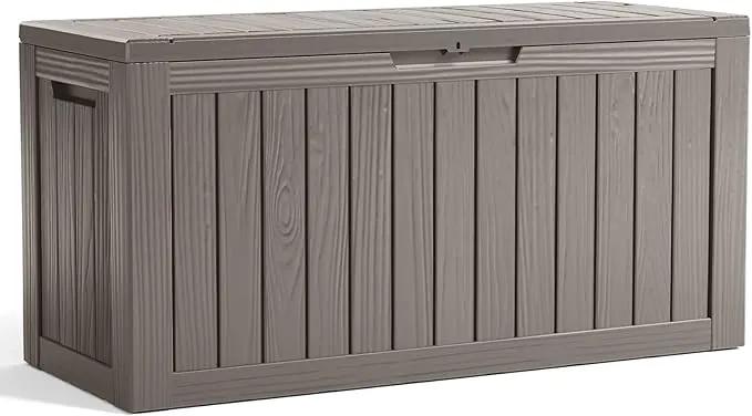 80 Gallon Resin Deck Box, Lockable Patio Outdoor Storage Box for Furniture, Garden Tools and Tools Storage, Waterproof Outside Storage Boxes - Grey by GreenHaven Gardens