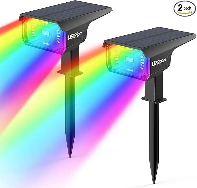 Solar Spotlights Outdoor,40 LEDs Color Changing RGB Landscape Path Lights,USB & Powered Multicoloured Spotlights,14 Colors Auto Cycling for Yard,Garden,2 Pack by GreenHaven Gardens