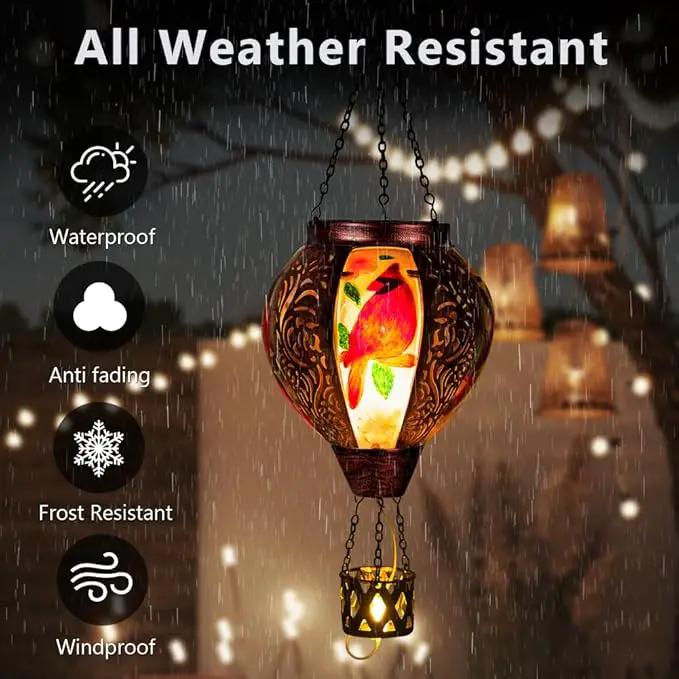 Cardinal Solar Hot Air Balloon Lantern with Flickering Flame Hanging Solar Lanterns Outdoor Waterproof,Metal Hot Air Balloon Lights for Patio Yard Party Garden Decor,Cardinal Gifts for Women by GreenHaven Gardens