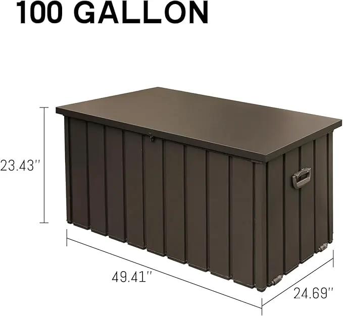 Domi Outdoor Deck Box 100 Gallon, Waterproof Lockable Steel Outdoor Storage Container for Outside Cushions, Garden Tools and Pools Equipment (Dark Brown) by GreenHaven Gardens